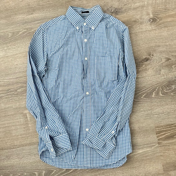 J. Crew Shirt Men's S Blue Slim Fit Checkered Gingham Long Sleeve Plaid Shirt - Picture 8 of 11